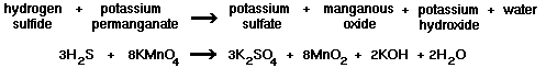 hydrogen sulfide + potassium permanganate = potassium sulfate + manganous oxide + potassium hydroxide + water